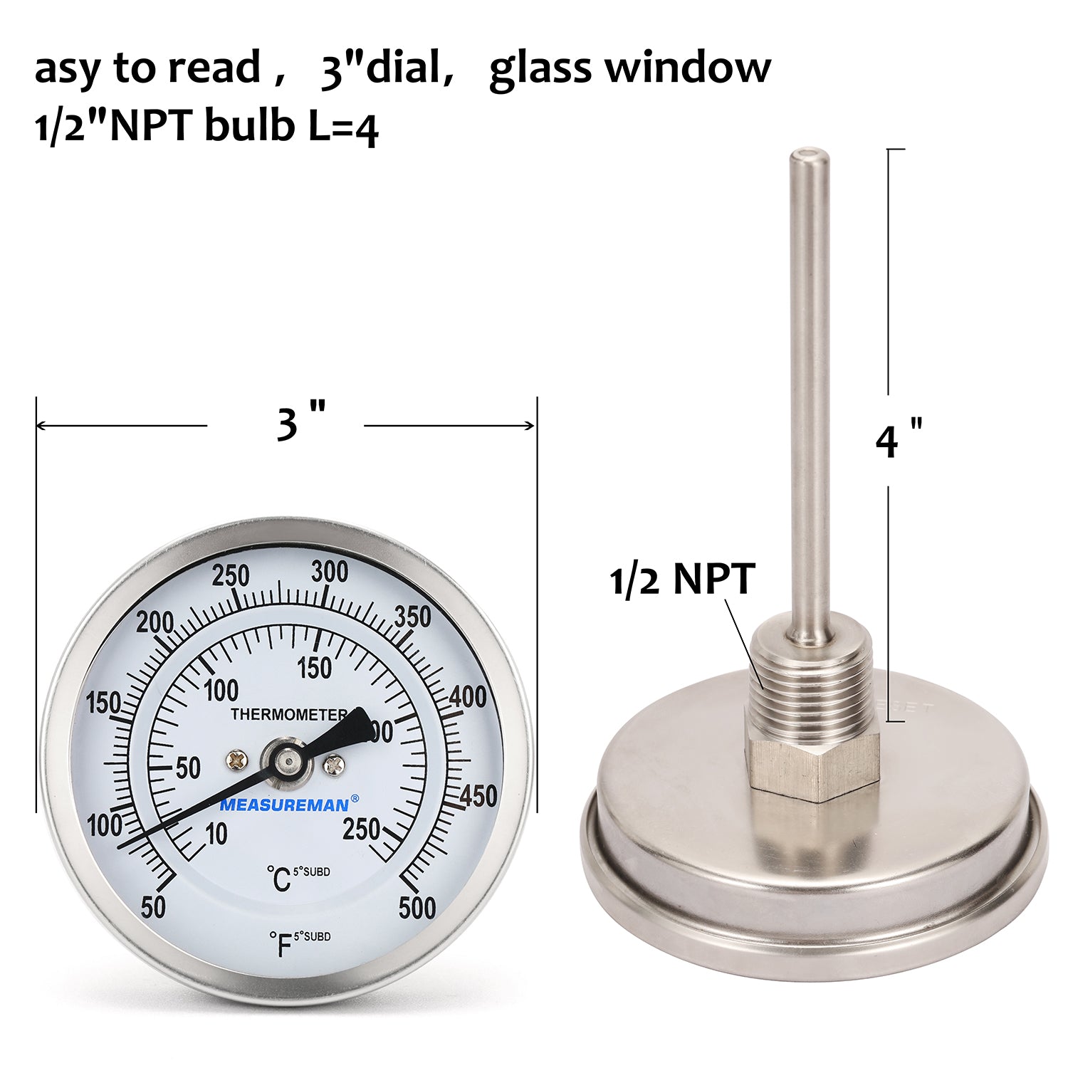 MT500 Dixon Valve Magnetic Surface Mount Thermometer with a 2 Face - 0-500  deg. F Range