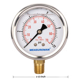 MEASUREMAN 2-1/2" dial, 1/4"NPT Lower, Glycerin Filled, Stainless Steel case, Brass Inside, 0-10psi/kpa