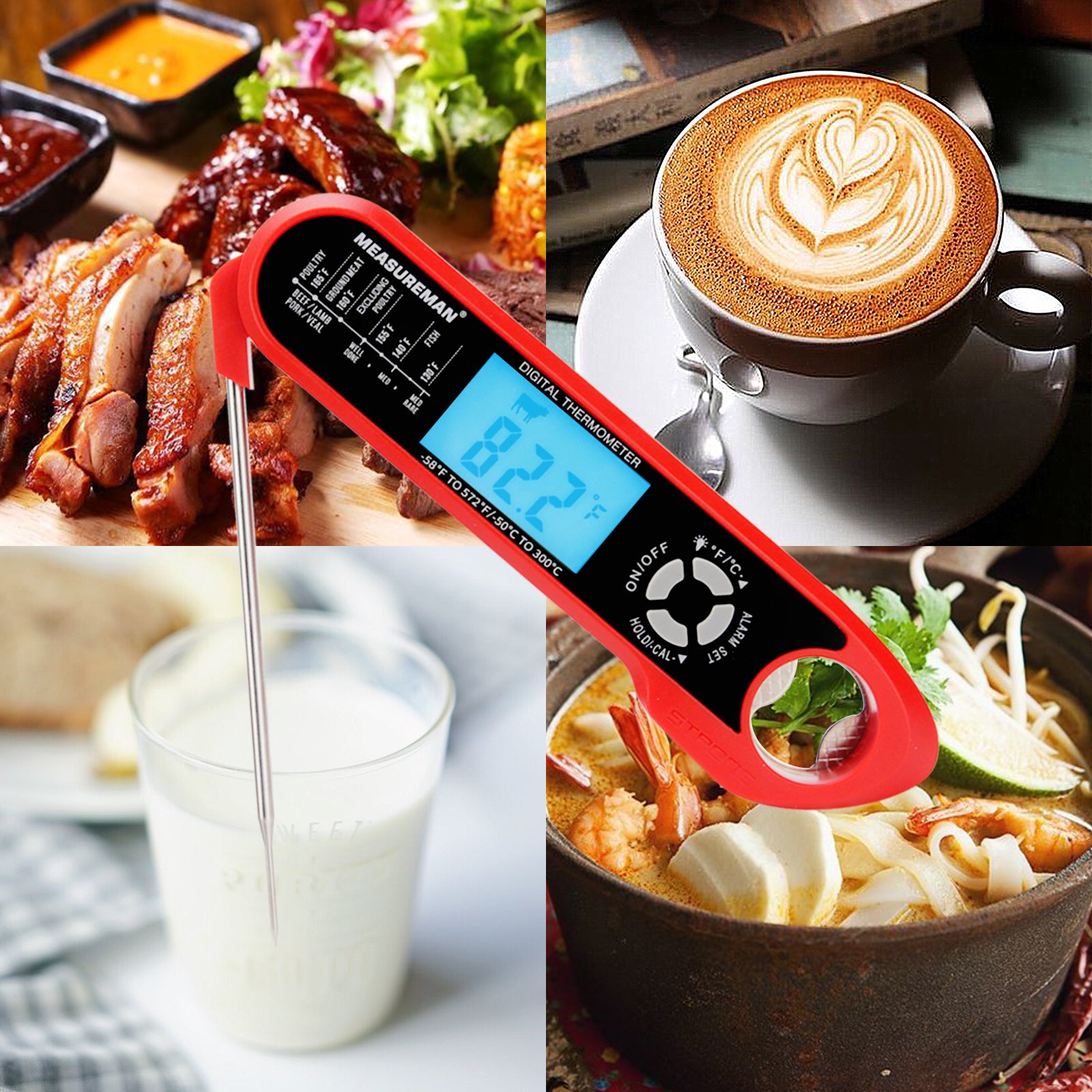 Instant Read Digital Meat Thermometer for Food, Bread Baking, Water and  Liquid.
