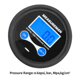 Measureman 2" Dial Size Digital Air Pressure Gauge with 1/8'' NPT Center Back Connection and Protective Boot, 0-60psi, 0.1Psi Resolution, Accuracy 1%, Battery Powered