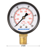Measureman Pressure Gauge 0-100psi/kpa Dry Air Pressure Gauge, 2" Dial Size, 1/4"NPT Lower Mount,