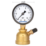Measureman 2" Forged Brass Gas Pressure Test Gauge Assembly, 3/4" FNPT Connection, 0-15psi, -3-2-3% Accuracy