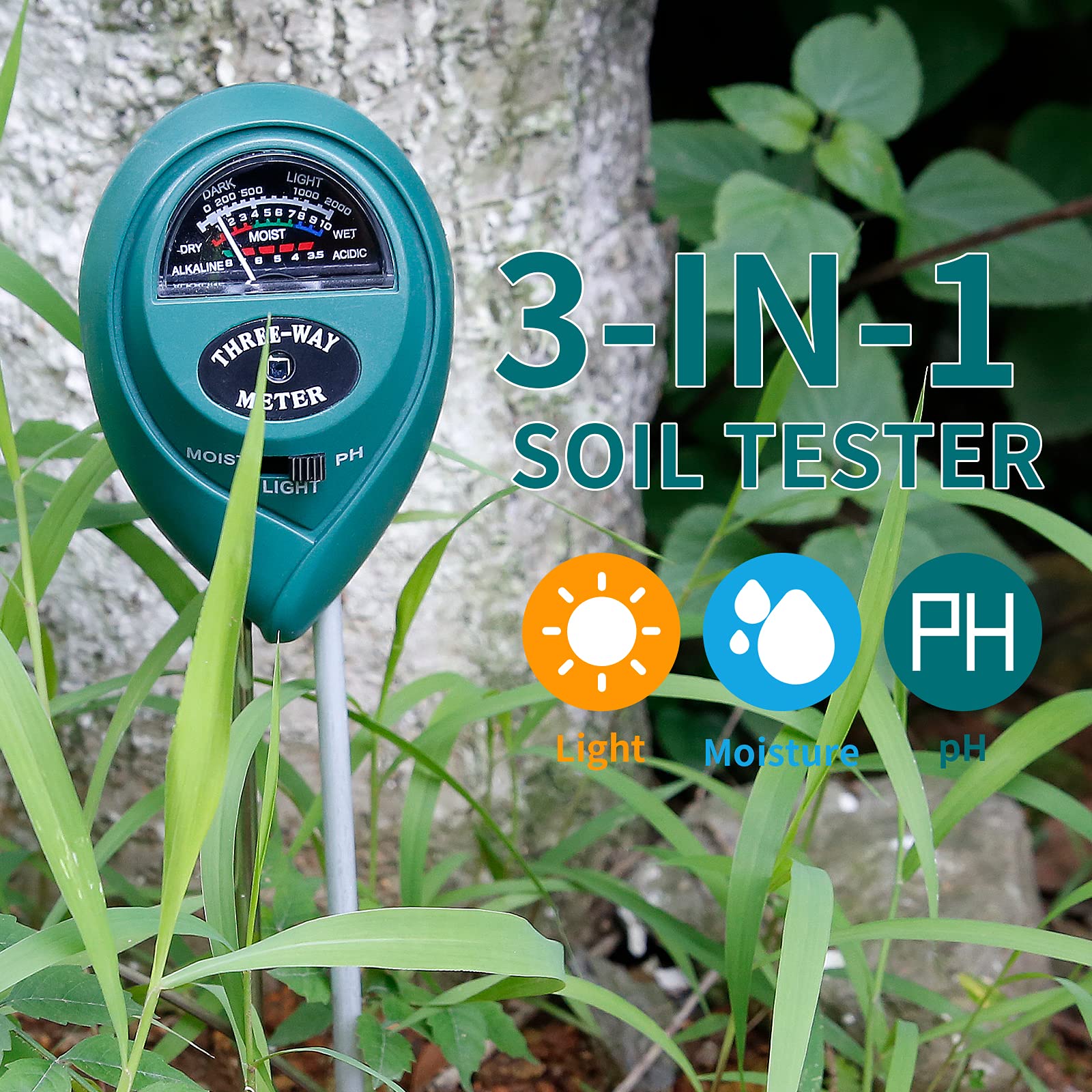 Testeur ph Terre 3 en 1, Soil Tester Kit Testeur Humidité Plantes