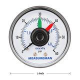 Measureman Boxed Pressure Gauge with Dial Replacement for Select Filters, 2" x 1/4"NPT Back, 0-60psi/4bar, -3-2-3%