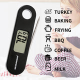 MEASUREMAN Digital Instant Read Foldaway Meat Thermometer Black ABS body, food grade stainless steel probe, 2-1/2" length, designed with kitchen hook, -58-572F/C