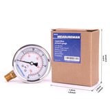 Measureman 2-1/2" Dial Size, Oil Filled Pressure Gauge, 0-30psi/kpa, 304 Stainless Steel Case, 1/4"NPT Lower Mount