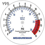 Measureman 4" Steel Gas Pressure Test Gauge Assembly, 3/4" FNPT Connection, 0-15Psi/0-30InH2O, 1% Accuracy, Maximum Pressure Memory