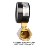 Measureman 2" Brass Gas Pressure Test Gauge Assembly, 3/4" FNPT Connection, 0-30 psi/kpa, -3-2-3% Accuracy