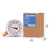 Measureman 2-1/2" Dial Size, Oil Filled Pressure Gauge, 0-160psi/kpa, 304 Stainless Steel Case, 1/4"NPT Lower Mount