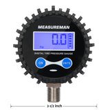 Measureman 2-1/2" Dial Size Digital Air Pressure Gauge with 1/4'' NPT Bottom Connector and Protective Boot, 0-60psi, Accuracy 1%, Battery Powered, with LED Light