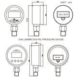 Measureman 3-1/8" dial, Digital Hydraulic Industrial Precision Pressure Gauge with 1/4"NPT Lower Mount, Stainless Steel Case and Connection, 0-3000psi/bar, 0.4%,Battery Powered, With LED Light