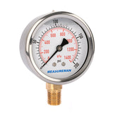 Measureman 2-1/2" Dial Size, Liquid Filled Pressure Gauge, 0-200psi/kpa, 304 Stainless Steel Case, 1/4"NPT Lower Mount