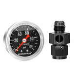 MEASUREMAN 0-100Psi Stainless Steel Glycerin Filled Fuel Pressure Gauge, 1-1/2" Dial Size, with 6AN Fuel Pressure Take Off Fitting Adapter Aluminum, 1/8"NPT Center Back Mount